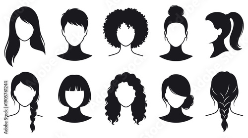 Diverse Women Silhouettes with Various Hairstyles and Hair Textures