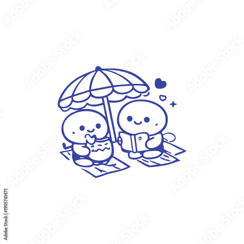 Couple Relaxing Under a Beach Umbrella