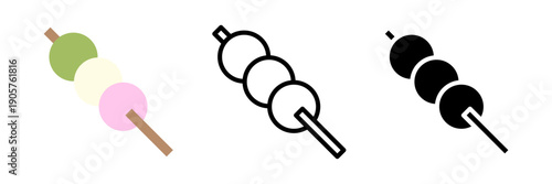 三色団子の和菓子アイコンセット｜串団子・和スイーツを表現したシンプルベクターイラスト/Japanese Dango Dumpling Icon Set | Three-Color Skewered Sweets Vector Illustration 