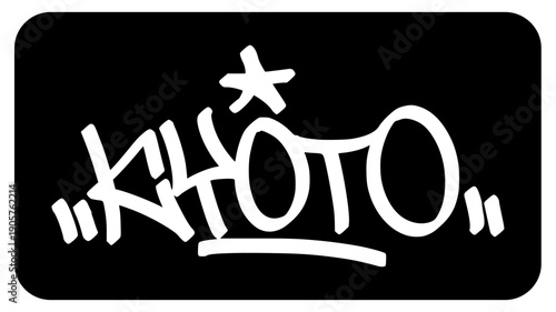 Kyoto Japan Graffiti Tag. Bold Hand-Drawn Urban Street Art Lettering with Star Element and Grungy Marker Style.