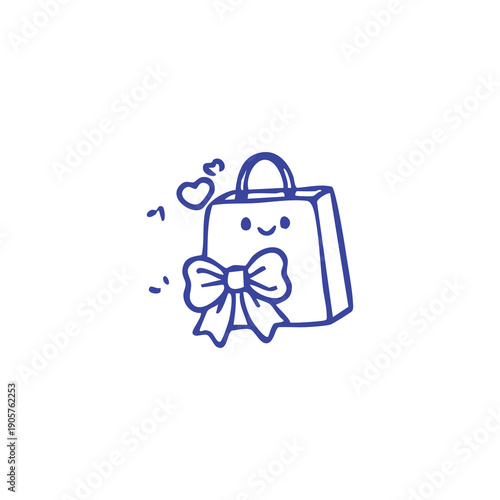 Cartoon Shopping Bag with Bow and Heart