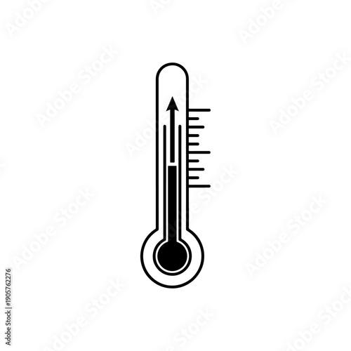 A simple black thermometer displays a rising temperature a stark silhouette