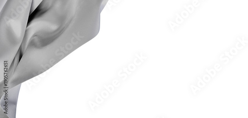 Close-up of a delicate, flowing silver fabric against a white backdrop. Ideal for backgrounds, design elements, and fash