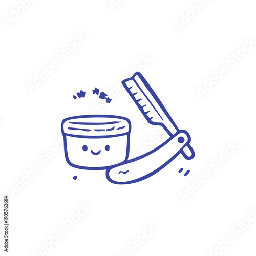 Illustration of shaving cream and straight razor