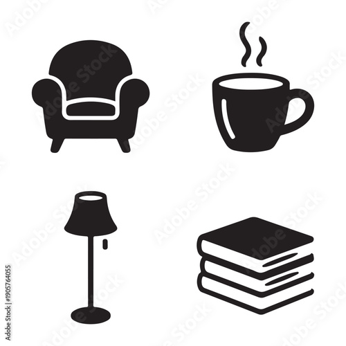 Cozy corner fireplace warm home relaxation silhouette vector illustration with modern hearth interior design