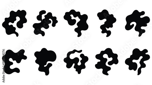 Black cloud shapes on white background, abstract design elements