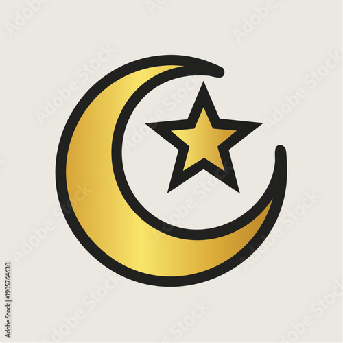 Golden crescent moon with star icon symbolizing Islamic faith and spirituality