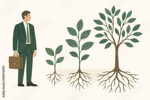 Business Growth Modeled on Sustainable Plant Development Systems illustration