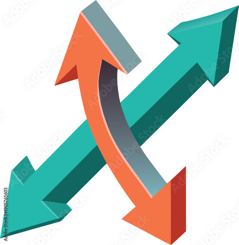 3d illustration of red and green arrows showing up and down directions as a business symbol for finance growth and success progress on a competition graph concept
