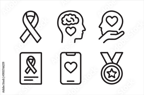 Mental health awareness icons depicting support love and understanding for wellbeing high quality professional detailed