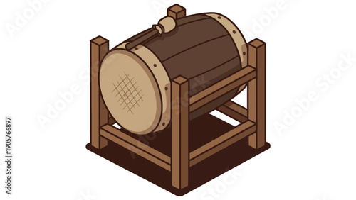 An isometric illustration of a traditional wooden drum on a stand, often used in cultural celebrations.