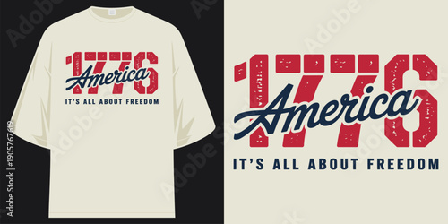 america 1776 it is all about freedom patriotic independence day vintage retro typography graphic t shirt design vector illustration artwork