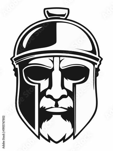 Viking Warrior Head Illustration Black and White Vector