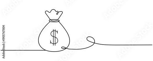 Money bag continuous line. Continuous one line drawing Money bag. Bag, money concept. Single line drawing Editable stroke
