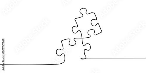 Continuous single line drawing of puzzle piece. Problem solving and solution business metaphor. One line drawing of puzzle piece for idea, business, thinking process Editable stroke