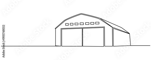 Hangar building Continuous one line drawing. airport hangar vector icons for web. Vector illustration Editable stroke