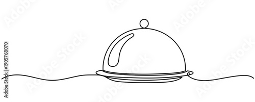 one continuous line Restaurant cloche. Single line drawing of restaurant waiter,chef,cafe,fast food symbol.single line vector illustration Editable stroke