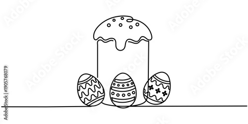 Continuous line drawing of easter cake. vector illustration Editable stroke