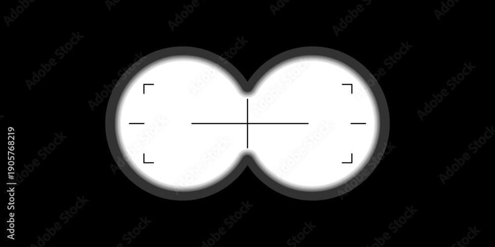 Obraz premium Binoculars viewfinder overlay on transparent background. Spy POV. Circular dual lens without crosshair marks. Military, hunting or spy optical instrument. Realistic vector illustration.