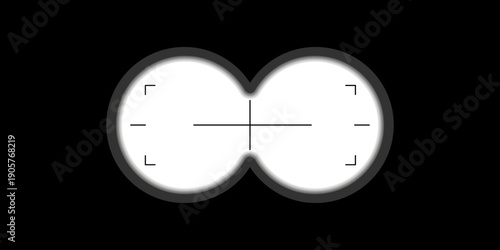 Binoculars viewfinder overlay on transparent background. Spy POV. Circular dual lens without crosshair marks. Military, hunting or spy optical instrument. Realistic vector illustration.
