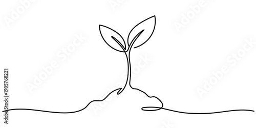 Sprout continuous one line drawing, Seeds sprouting in the ground. Growth, seedling, gardening concept one line. Plant growth process Vector illustration. Editable stroke