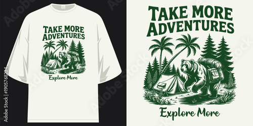 take more adventures explore more vintage camping bear wildlife nature outdoor aesthetic typography graphic t shirt design vector illustration artwork