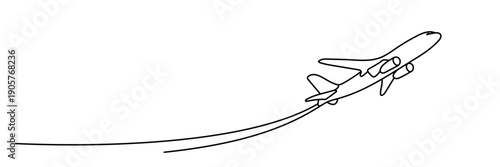 Continuous one line drawing Flying plane. Plane taking off Editable stroke