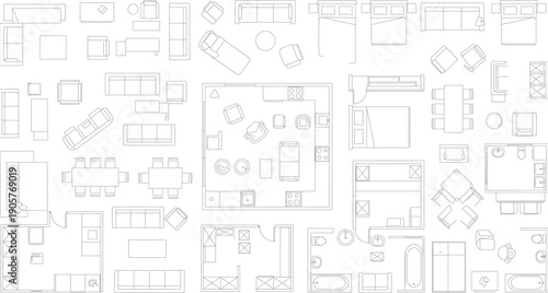 Blueprint of a house plan with various rooms isolated on transparent background
