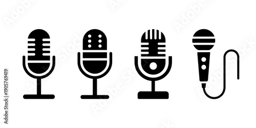 Four different types of microphones in black on white background