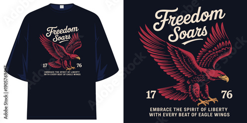freedom soars american eagle patriotic liberty spirit vintage retro typography graphic t shirt design vector illustration artwork