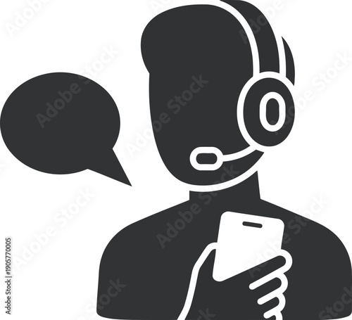 Professional Call Center Agent with Headset and Smartphone for Customer Support