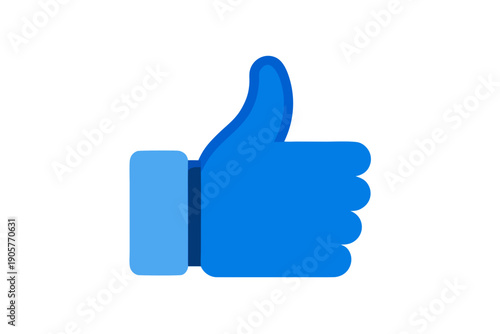 A blue thumbs up icon on a white background, symbolizing approval and positivity