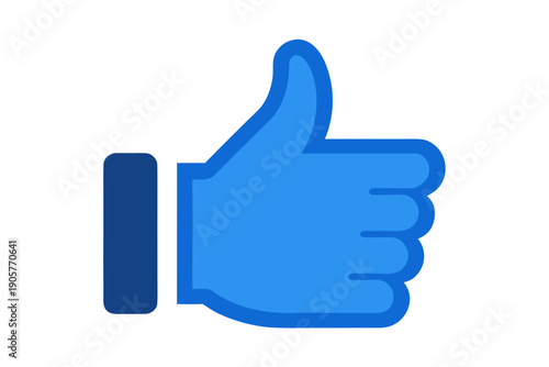 A blue thumbs up icon with a rectangular shape on a white background