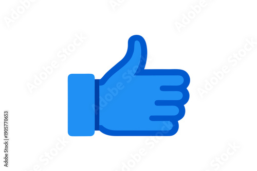 A blue thumbs up icon on a white background