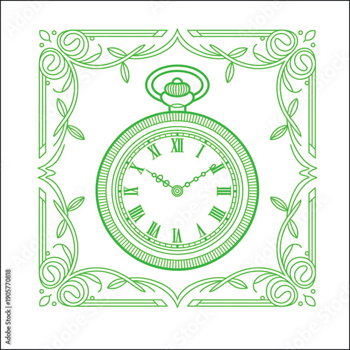 Elegant green pocket watch in ornate floral frame