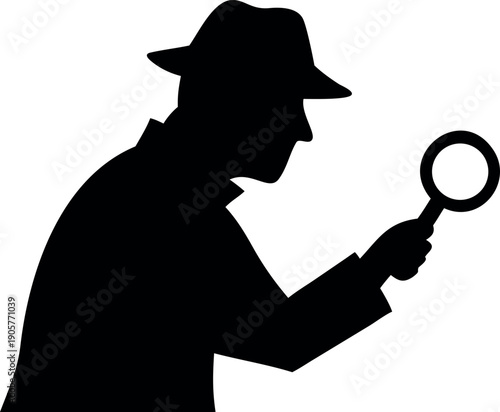 Fedora and Magnifying Glass Silhouette