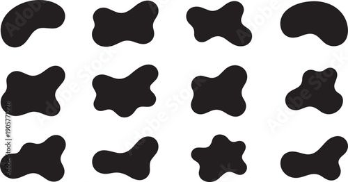 Set of abstract organic liquid blob shapes. Vector black irregular amoeba and pebble silhouettes collection.