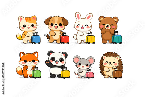 Animal Icons Set. Featuring cat, dog, rabbit, bear, fox, panda, mouse, hedgehog, and suitcase.