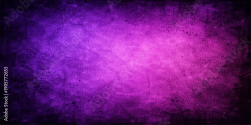 A dark violet abstract grunge background features a textured purple paint pattern on an aged paper wall canvas with vintage pink light and copy space for a grungy art backdrop design