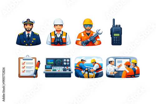 Construction and Industry Icon Set. Featuring worker, helmet, tools, communication, equipment, safety, planning, teamwork, and more.