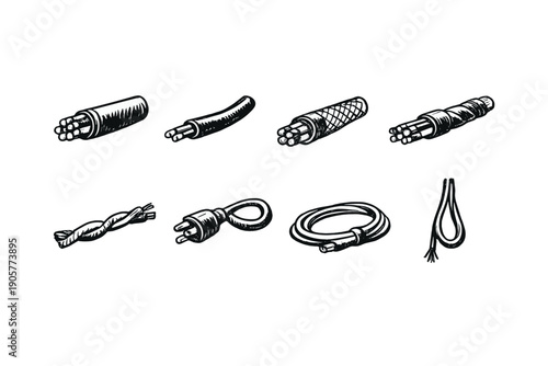 Wiring and electrical icon set. Containing cable, plug, circuit, wire, connection, socket, power, switch and more.