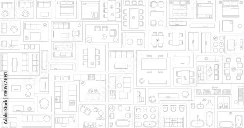 Isolated blueprint architectural drawing on transparent background