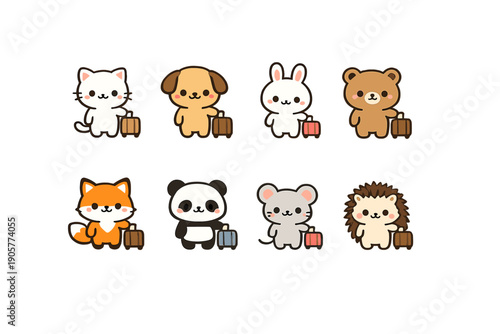 Animal Icons Set: Cat, Dog, Bunny, Bear, Fox, Panda, Mouse, Hedgehog