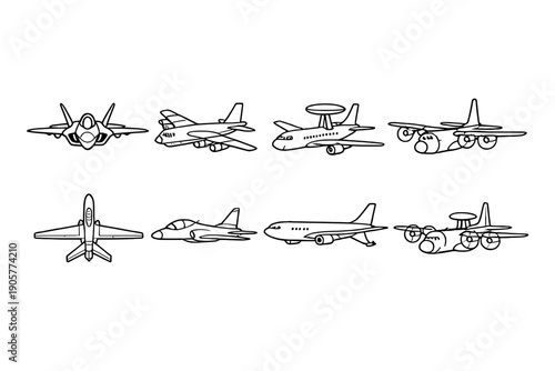 Airplane and aviation icon set. Featuring jet, flight, plane, aircraft, travel, airport, sky, travel, wings, pilot, cloud and more.