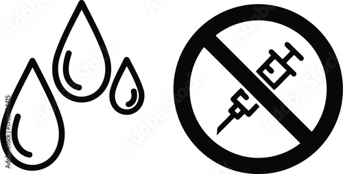 Vector Illustration of Anti-Vaccine Symbol with Droplets and No Syringe Sign