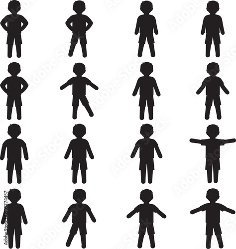 Boy figures in various poses, childhood activities and play