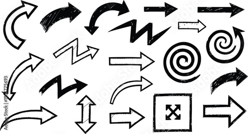 Black and white arrow symbols and swirls arrows