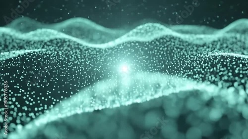 Abstract Digital Landscape with Glowing Particles and Wavy Terrain.