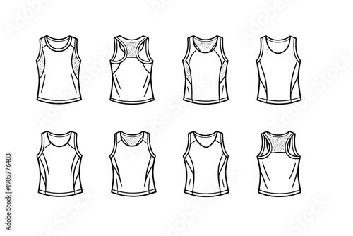 Clothing and apparel icon set. Containing shirt, tank top, fabric, clothing, style, outfit, fashion, sleeve, trendy, design, wardrobe, fit, material, cotton, uniform, casual,