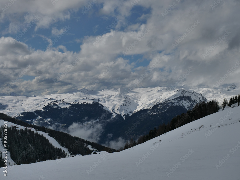 Fototapeta premium Alps, France, La Plagne mountain view winter